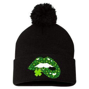 Clover Lips St.Patrick's Day Pom Pom 12in Knit Beanie