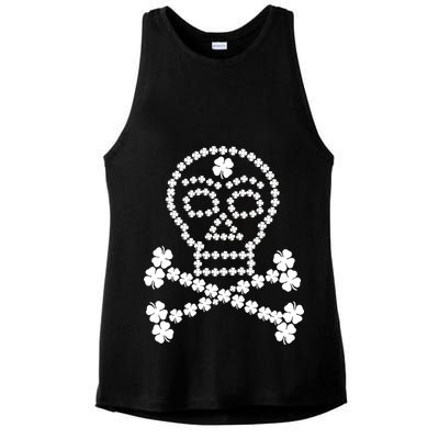 Clover Skull Crossbones St. Patricks Day Ladies PosiCharge Tri-Blend Wicking Tank