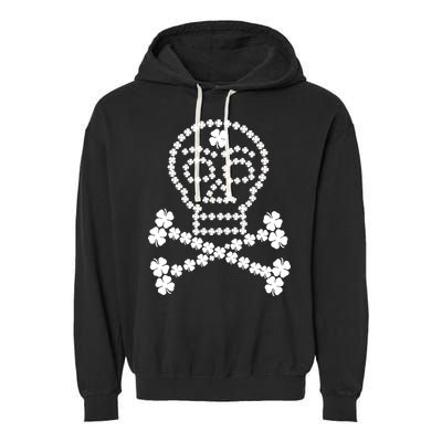 Clover Skull Crossbones St. Patricks Day Garment-Dyed Fleece Hoodie