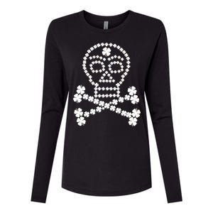 Clover Skull Crossbones St. Patricks Day Womens Cotton Relaxed Long Sleeve T-Shirt