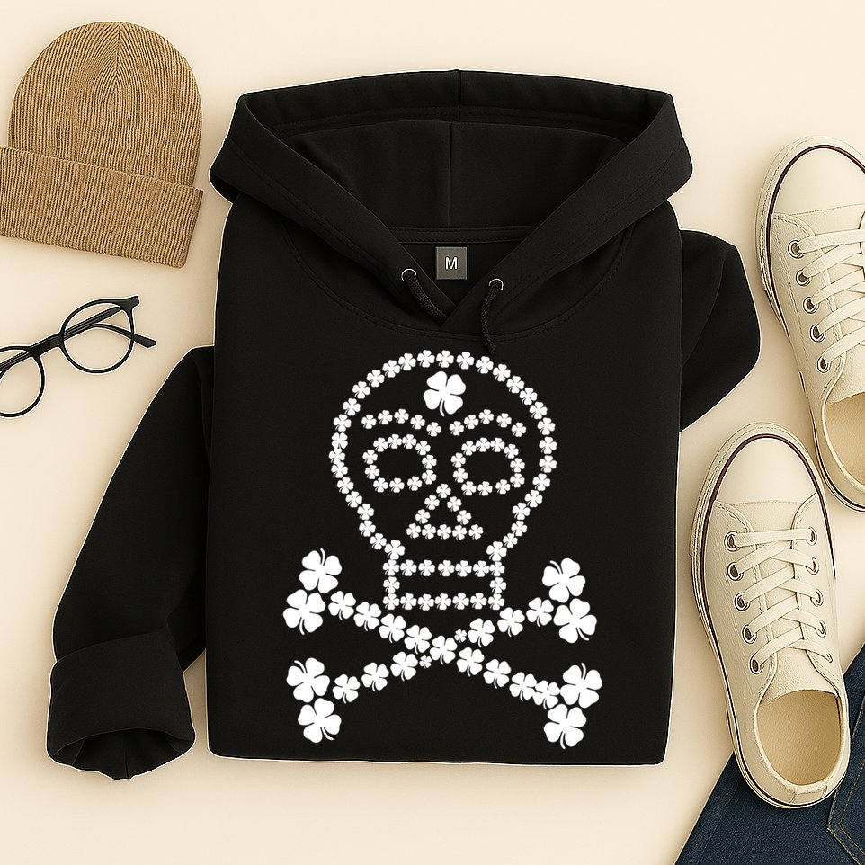Clover Skull Crossbones St. Patricks Day Hoodie