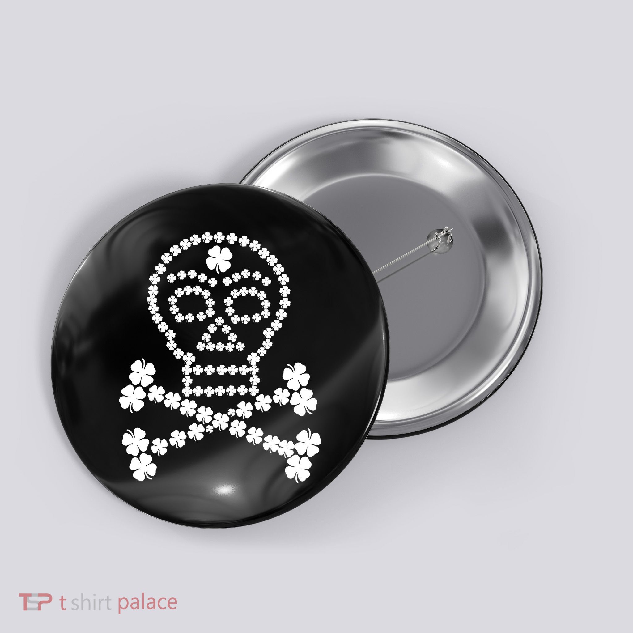Clover Skull Crossbones St. Patricks Day Button