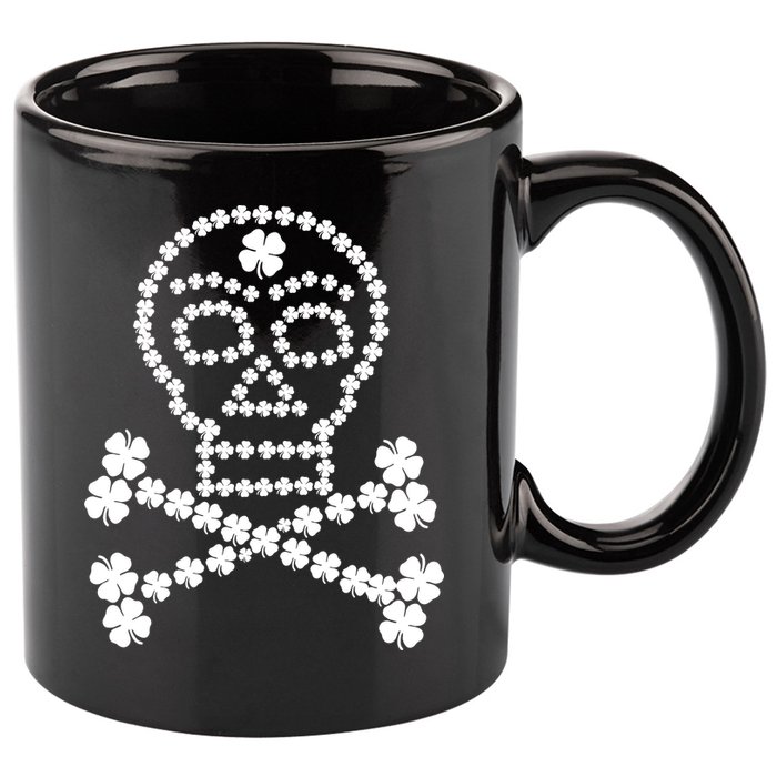 Clover Skull Crossbones St. Patricks Day 11oz C Handle Ceramic Mug