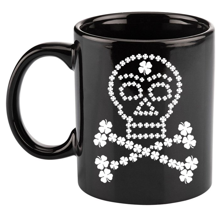 Clover Skull Crossbones St. Patricks Day 11oz C Handle Ceramic Mug