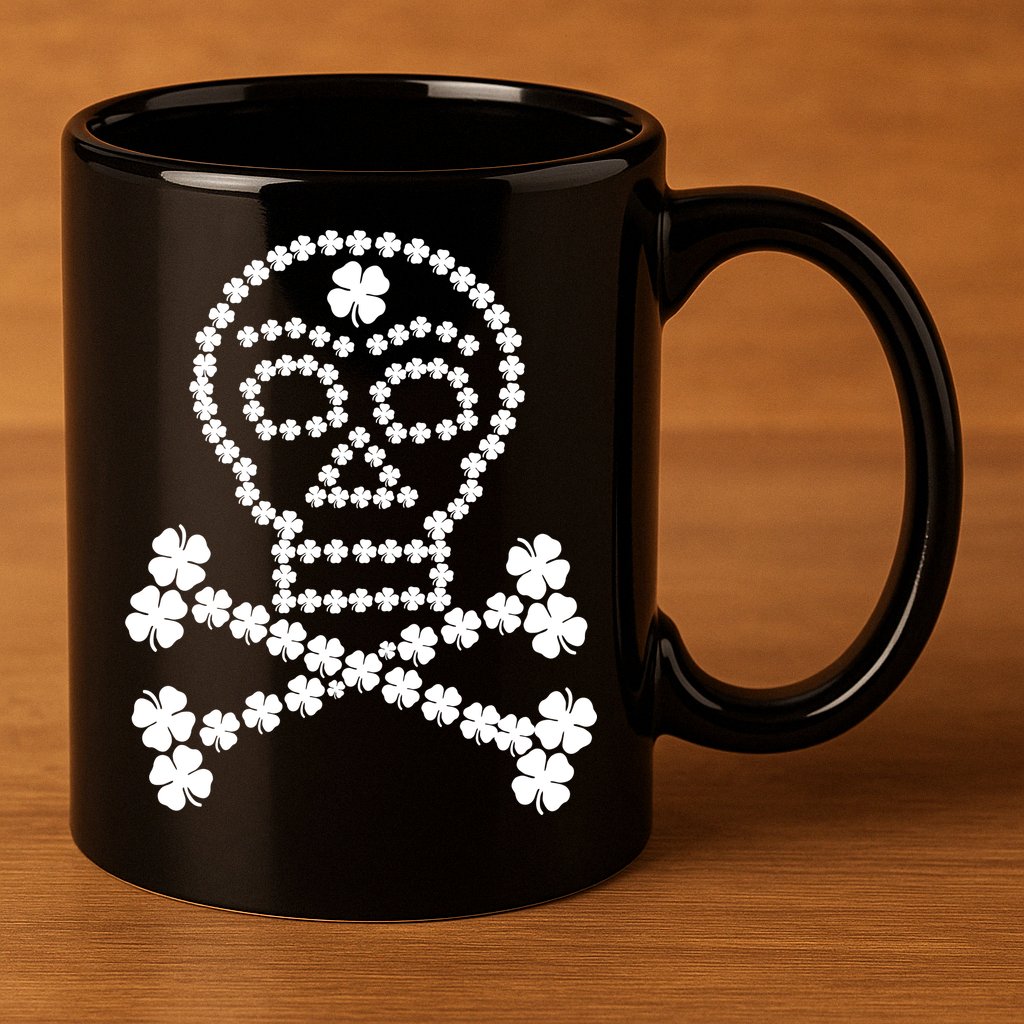 Clover Skull Crossbones St. Patricks Day 11oz C Handle Ceramic Mug
