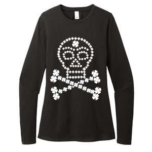 Clover Skull Crossbones St. Patricks Day Womens CVC Long Sleeve Shirt