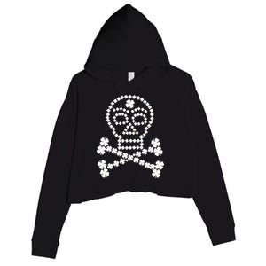 Clover Skull Crossbones St. Patricks Day Crop Fleece Hoodie