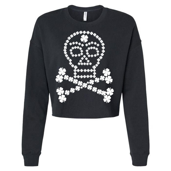 Clover Skull Crossbones St. Patricks Day Cropped Pullover Crew