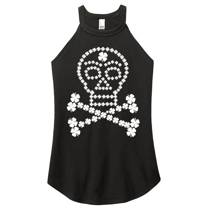 Clover Skull Crossbones St. Patricks Day Women's Perfect Tri Rocker Tank