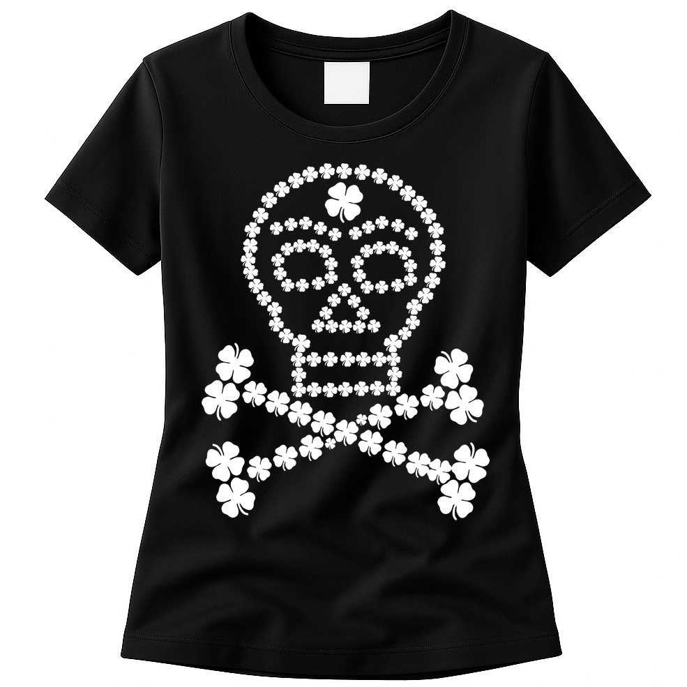 Clover Skull Crossbones St. Patricks Day Womens T-Shirt