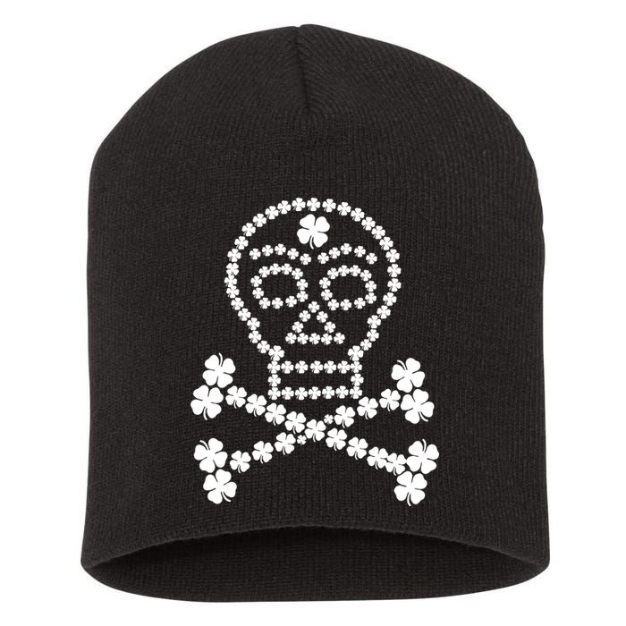 Clover Skull Crossbones St. Patricks Day Short Acrylic Beanie