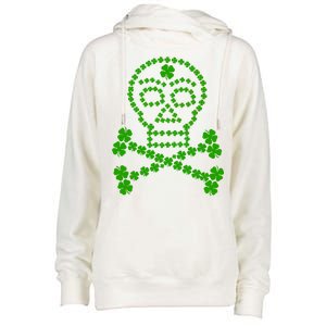 Clover Skull Crossbones St. Patricks Day Womens Funnel Neck Pullover Hood