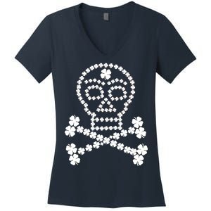 Clover Skull Crossbones St. Patricks Day Women's V-Neck T-Shirt