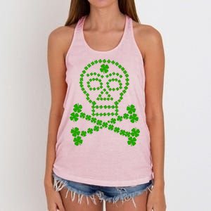 Clover Skull Crossbones St. Patricks Day Women's Knotted Racerback Tank