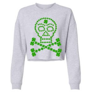 Clover Skull Crossbones St. Patricks Day Cropped Pullover Crew