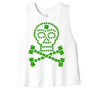 Clover Skull Crossbones St. Patricks Day Women's Racerback Cropped Tank