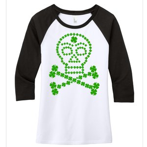 Clover Skull Crossbones St. Patricks Day Women's Tri-Blend 3/4-Sleeve Raglan Shirt