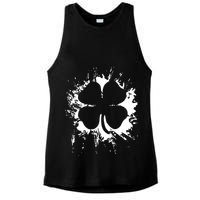 Cloverleaf Trace Splatter St. Patrick's Day Ladies PosiCharge Tri-Blend Wicking Tank