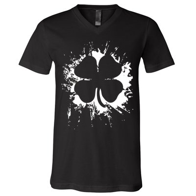 Cloverleaf Trace Splatter St. Patrick's Day V-Neck T-Shirt
