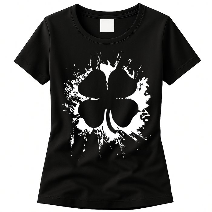 Cloverleaf Trace Splatter St. Patrick's Day Womens T-Shirt