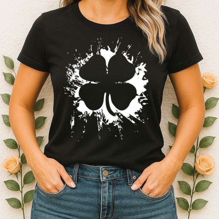Cloverleaf Trace Splatter St. Patrick's Day Womens T-Shirt