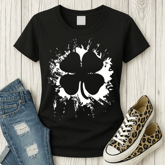 Cloverleaf Trace Splatter St. Patrick's Day Womens T-Shirt