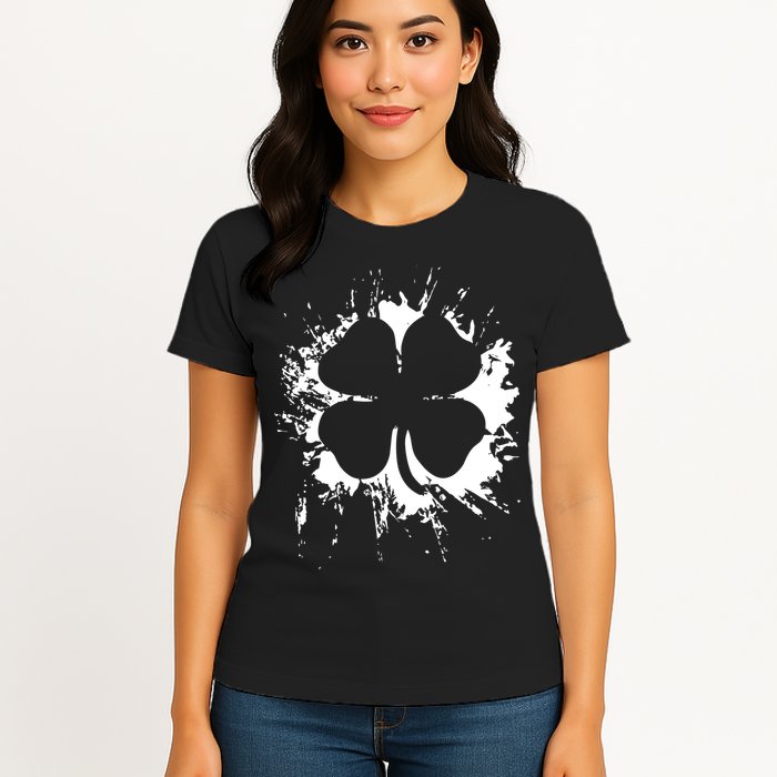 Cloverleaf Trace Splatter St. Patrick's Day Womens T-Shirt