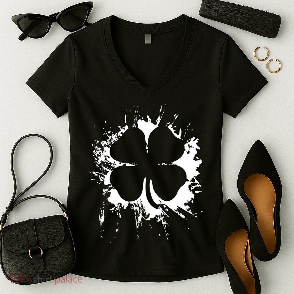 Cloverleaf Trace Splatter St. Patrick's Day Women's V-Neck T-Shirt