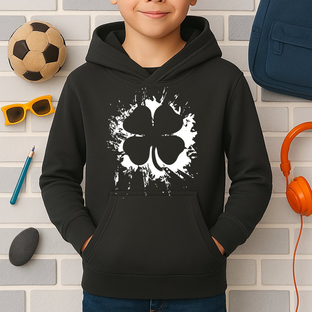 Cloverleaf Trace Splatter St. Patrick's Day Kids Hoodie