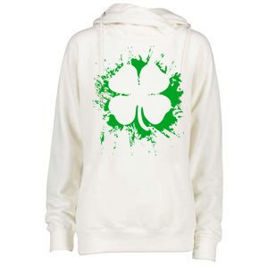 Cloverleaf Trace Splatter St. Patrick's Day Womens Funnel Neck Pullover Hood