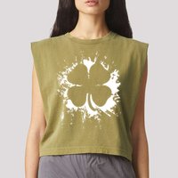Cloverleaf Trace Splatter St. Patrick's Day Garment-Dyed Women's Muscle Tee