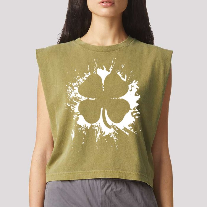 Cloverleaf Trace Splatter St. Patrick's Day Garment-Dyed Women's Muscle Tee