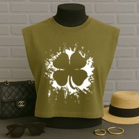 Cloverleaf Trace Splatter St. Patrick's Day Garment-Dyed Women's Muscle Tee