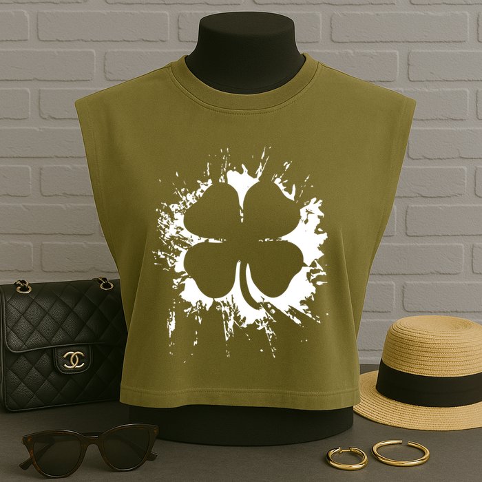 Cloverleaf Trace Splatter St. Patrick's Day Garment-Dyed Women's Muscle Tee