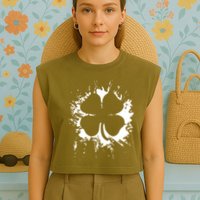 Cloverleaf Trace Splatter St. Patrick's Day Garment-Dyed Women's Muscle Tee