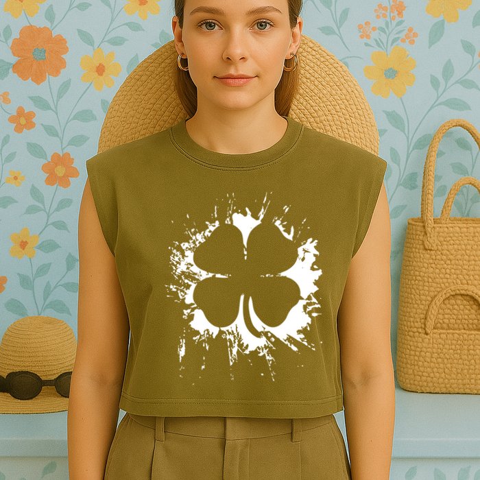 Cloverleaf Trace Splatter St. Patrick's Day Garment-Dyed Women's Muscle Tee