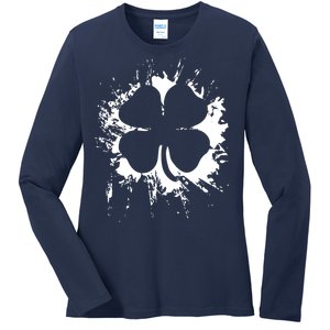 Cloverleaf Trace Splatter St. Patrick's Day Ladies Long Sleeve Shirt