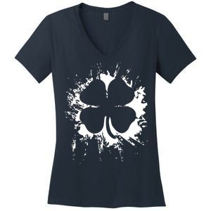 Cloverleaf Trace Splatter St. Patrick's Day Women's V-Neck T-Shirt