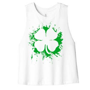 Cloverleaf Trace Splatter St. Patrick's Day Women's Racerback Cropped Tank