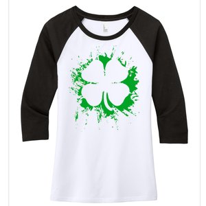 Cloverleaf Trace Splatter St. Patrick's Day Women's Tri-Blend 3/4-Sleeve Raglan Shirt