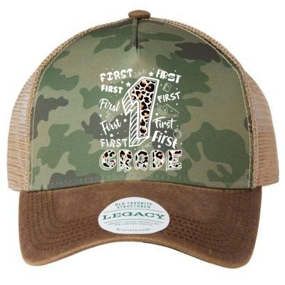 Cute Leopard Print First Grade Typography Word Art Legacy Tie Dye Trucker Hat