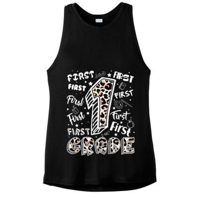 Cute Leopard Print First Grade Typography Word Art Ladies PosiCharge Tri-Blend Wicking Tank