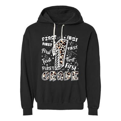 Cute Leopard Print First Grade Typography Word Art Garment-Dyed Fleece Hoodie