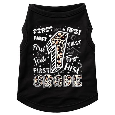 Cute Leopard Print First Grade Typography Word Art Doggie Tank