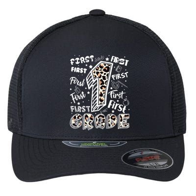 Cute Leopard Print First Grade Typography Word Art Flexfit Unipanel Trucker Cap