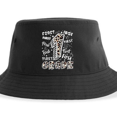 Cute Leopard Print First Grade Typography Word Art Sustainable Bucket Hat