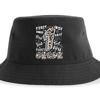 Cute Leopard Print First Grade Typography Word Art Sustainable Bucket Hat
