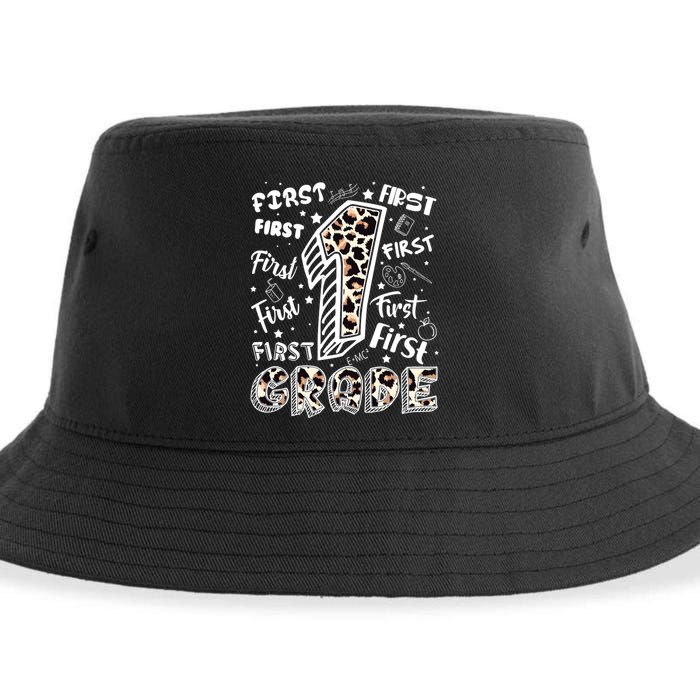 Cute Leopard Print First Grade Typography Word Art Sustainable Bucket Hat