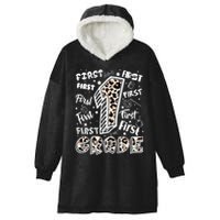 Cute Leopard Print First Grade Typography Word Art Hooded Wearable Blanket