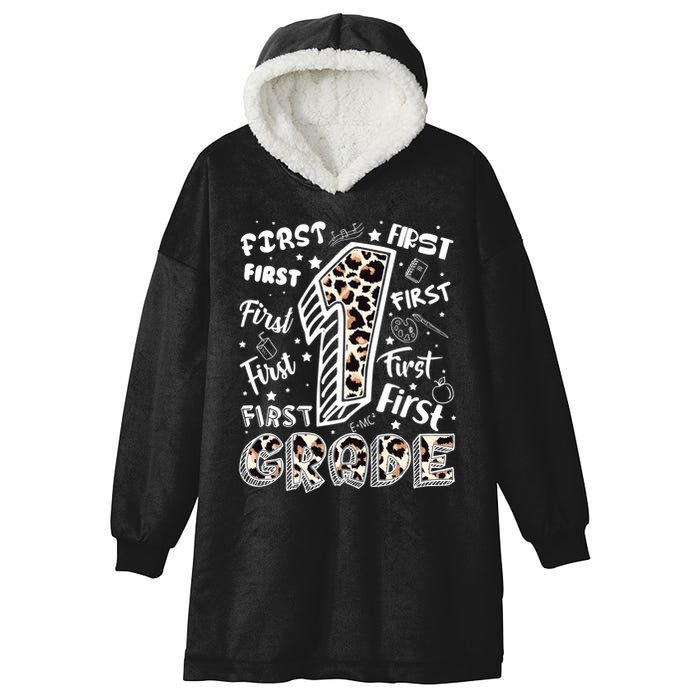 Cute Leopard Print First Grade Typography Word Art Hooded Wearable Blanket